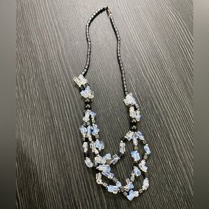 Hematite Beaded Necklace with Opalite Blue Accents